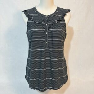 Y2K Summer‎ Ruffle blouse striped Button office tank top Ann Taylor loft small